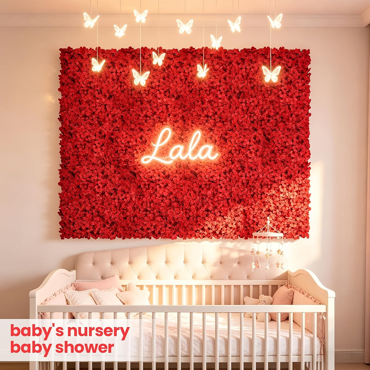 8pcs Red Flower Wall Panels - 3D Realistic Artificial Flower Backdrop, Dense No-Gap Floral Decor for Weddings, Baby Showers, Bridal Showers, Parties, Photography Background, Home & Event Use, Reusable And Easy to Install