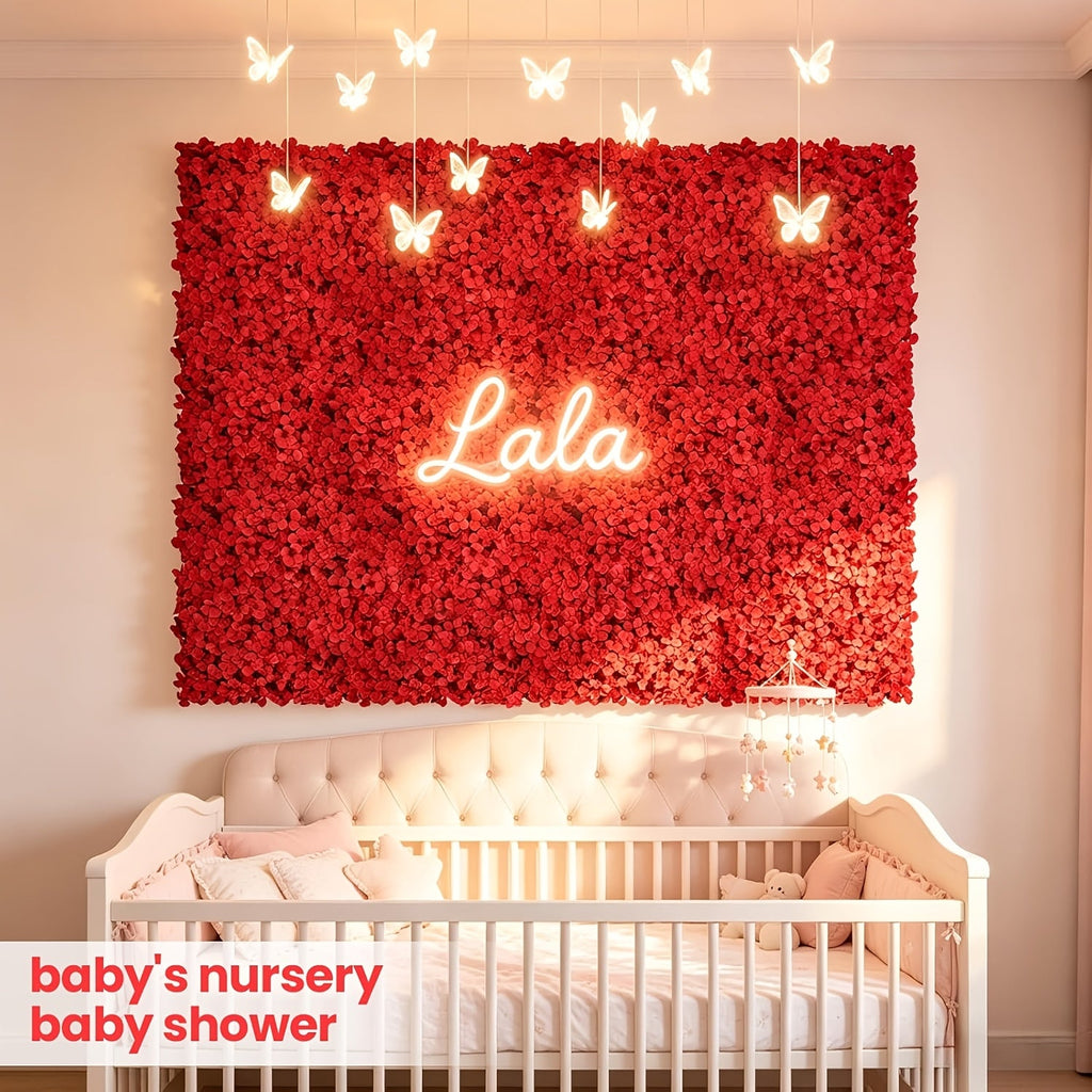 8pcs Red Flower Wall Panels - 3D Realistic Artificial Flower Backdrop, Dense No-Gap Floral Decor for Weddings, Baby Showers, Bridal Showers, Parties, Photography Background, Home & Event Use, Reusable And Easy to Install