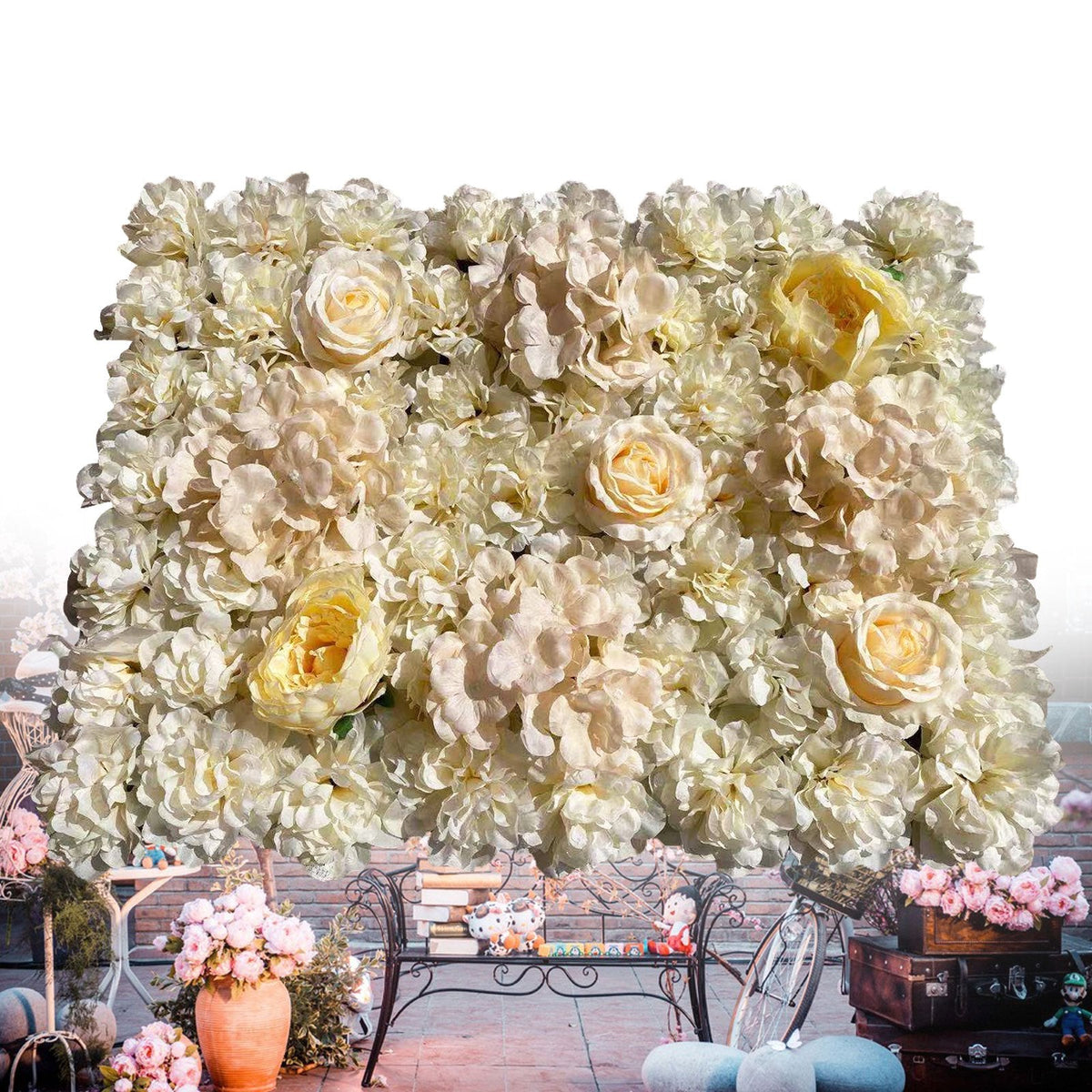 6pcs Plant Wall (15.75*23.62inch) Light Yellow Dahlia + Hydrangea Peony Rose Flower Wall High-Quality Decoration Suitable for Weddings Birthdays Dinner Parties Bridal Showers People Showers Wall Decorations Stores Restaurants Offices Parties