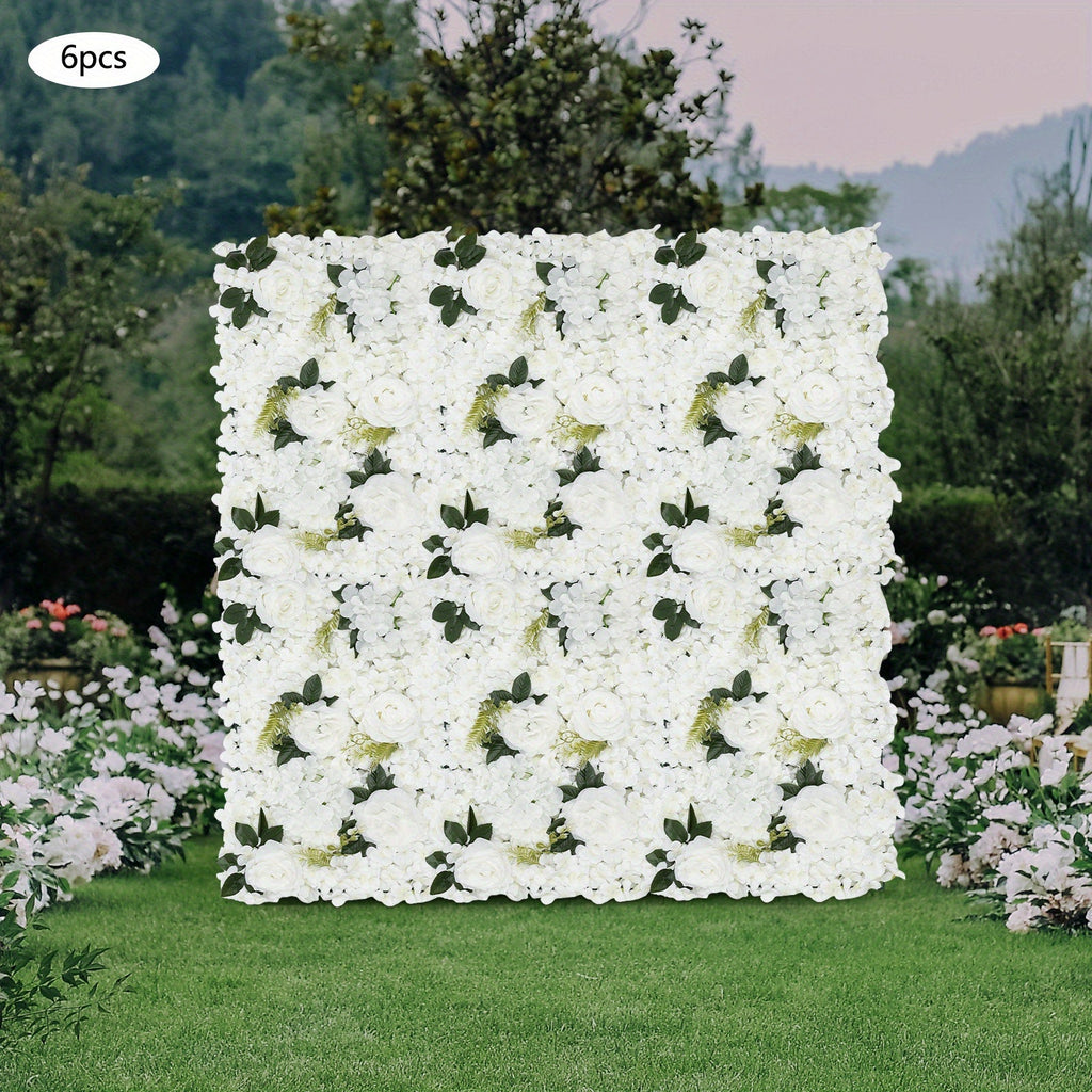 6pcs Artificial Flower Wall Pane Rose Wedding Backdrop Decor White