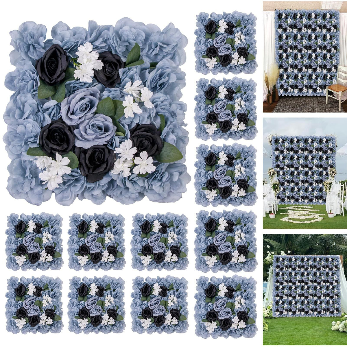 12-Pack 15x15 Inch Artificial Rose Flowers Panel | Wall Panels for Wedding, Photography, Party & Event Decorations, Made of Plastic by TROPOW