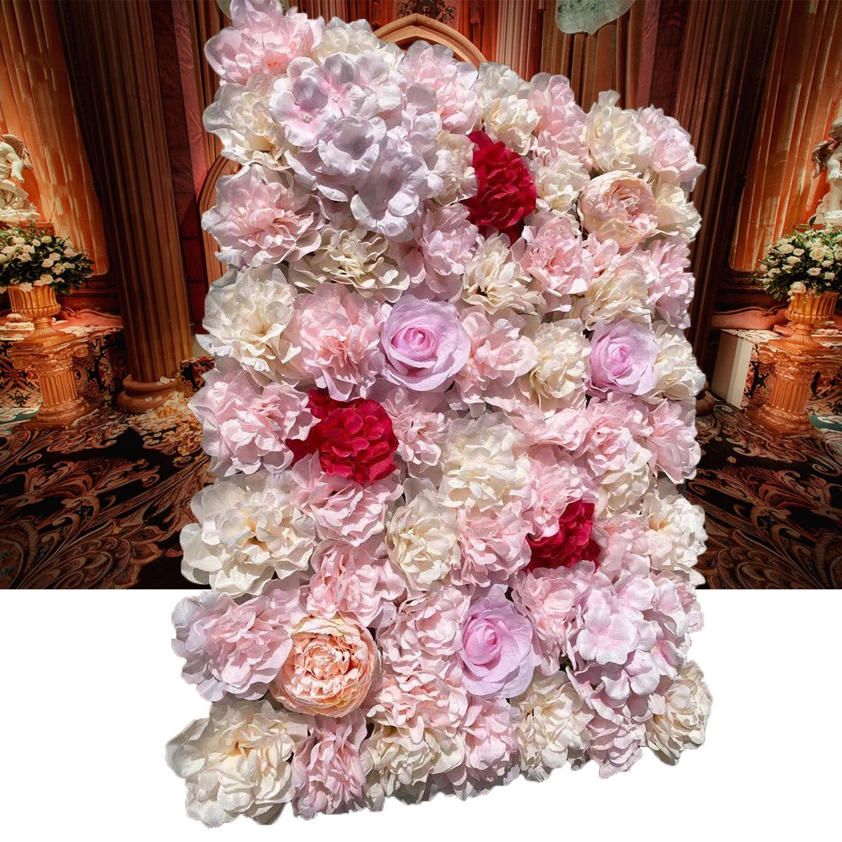 Artificial Flower Wall Panel, Faux Greenery Backdrop for Wedding Party Home Decor, Realistic Fake Plant Wall, Easy to Install And Maintain, Flower Wall, Decoration, Used in Wedding Sites, Photography Buildings, Clothing Stores, Home Walls, Hotels