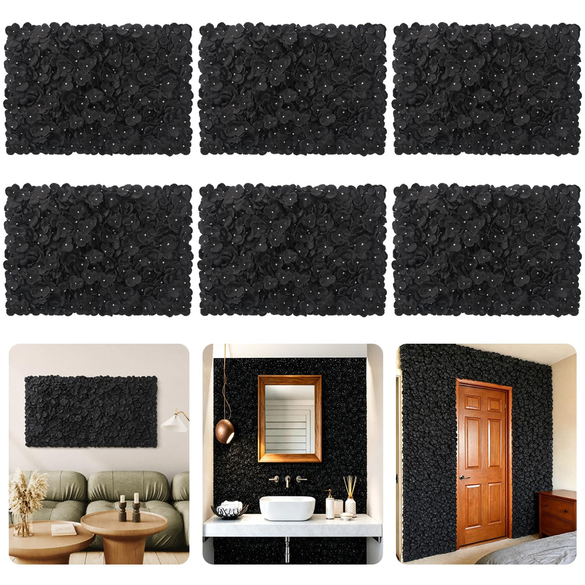 3D Flower Wall Backdrop 12 Pcs 15×15 Inch Black Dahlia