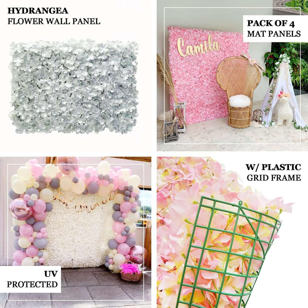 Efavormart 11 Sq ft. | Pink/Cream UV Protected Hydrangea Flower Wall Mat Backdrop - 4 Artificial Panels