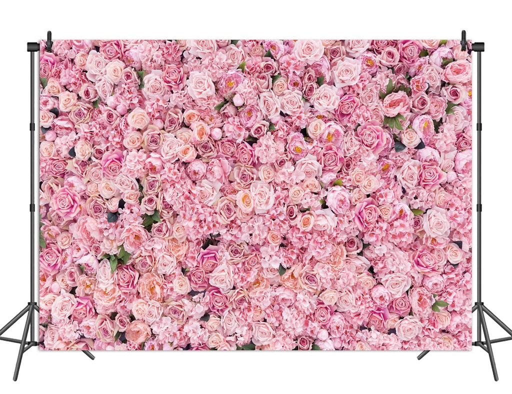 7x5ft Pink Rose Floral Flower Wall Backdrop Girls Wedding Birthday Bridal Shower Kids Portrait Background Photoshoot Cake Table Tea Party Photoshoot Decorations Photo Studio Props