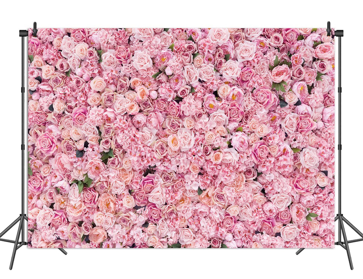 7x5ft Pink Rose Floral Flower Wall Backdrop Girls Wedding Birthday Bridal Shower Kids Portrait Background Photoshoot Cake Table Tea Party Photoshoot Decorations Photo Studio Props