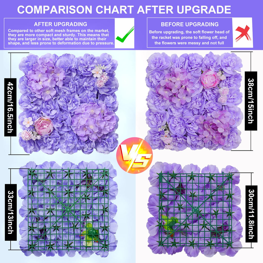 12pcs Flower Wall Backdrop 16.5"x16.5" Silk Floral Panels-Purple