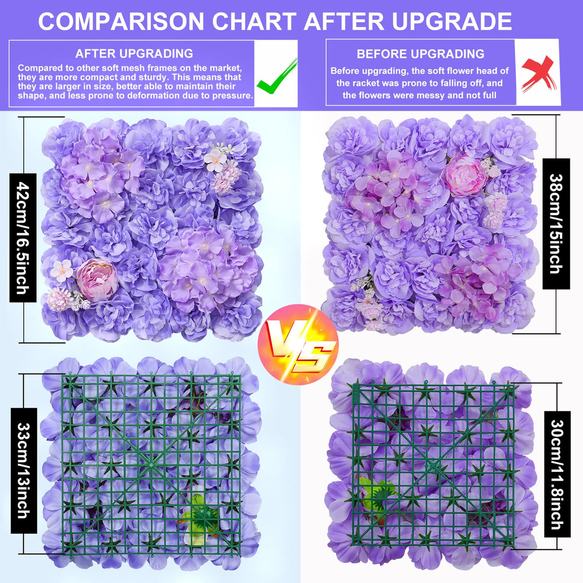 12pcs Flower Wall Backdrop 16.5"x16.5" Silk Floral Panels-Purple