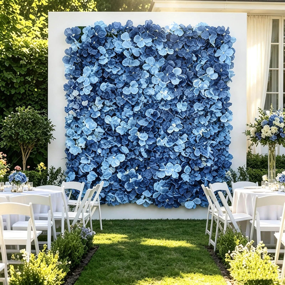 LOYALHEARTDY 4 Pack Artificial Flower Wall Panels 24" x 16" Blue & White Faux Hydrangea and Rose Artificial Flower Backdrop Panels for Wedding Party Event Flower Wall Decor