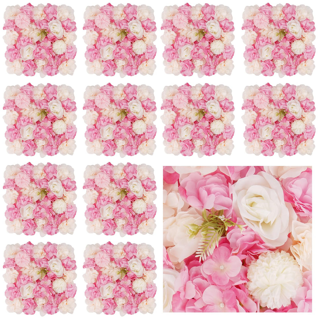 Flower Wall Backdrop 12pcs 16.5"x16.5"Artificial Floral Panels-Pink