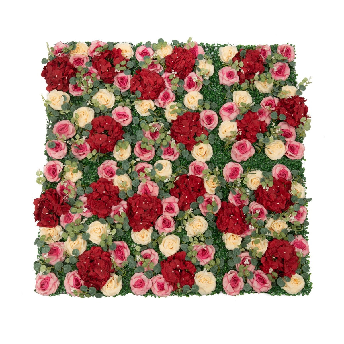 Flower Wall 12pcs 23.62/'' X 15.75/'' 0.79/'' Lifelike Rose & Hydrangea Artificial Flowers Panel Silky Fabric Floral Mat Greenery Eucalyptus Backdrop Decor