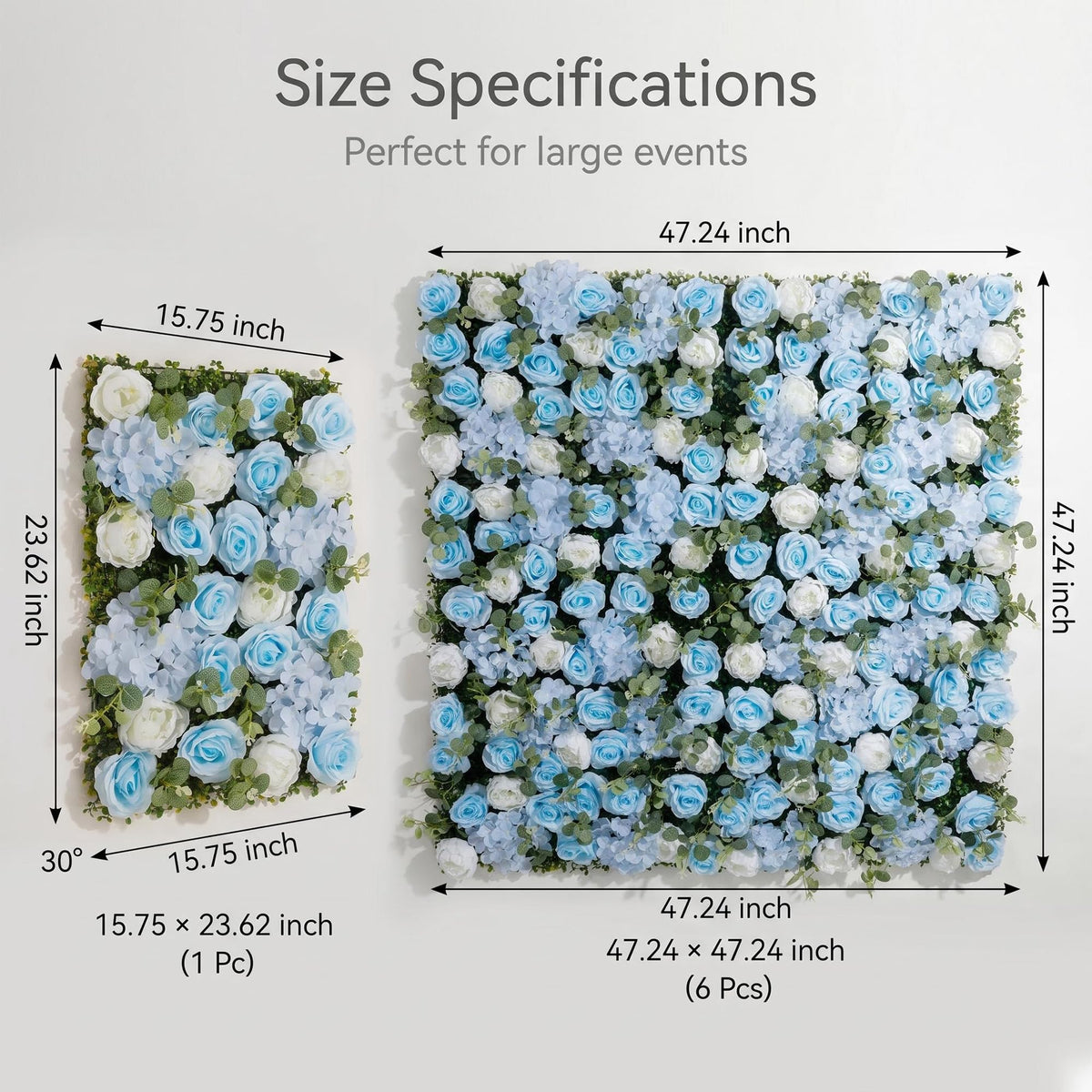 Flower Wall Backdrop 6 Panels 24x16 Inch Dusty Blue