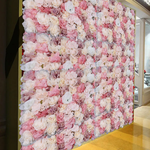 12 Pcs Artificial Flower Wall Panels 3D Flower Background Panel for Wall, 60x40cm Wedding Flower Decorations Wall Silk Rose Panels for Party, Nail, Photo Areas, Stage Background (Pink + Peach)