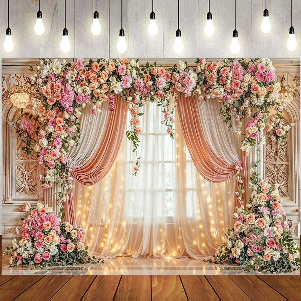 Champagne White Wedding Flower Backdrop 5ftx3.74ft Artificial Floral Backdrop Wall Panels for Bridal Shower Birthday Party Decor