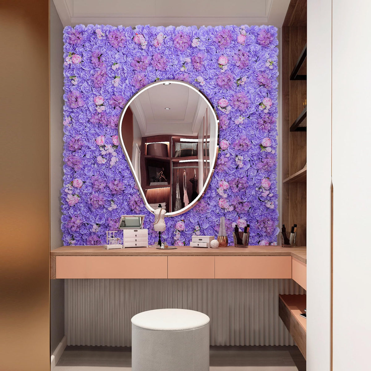 12pcs Flower Wall Backdrop 16.5"x16.5" Silk Floral Panels-Purple