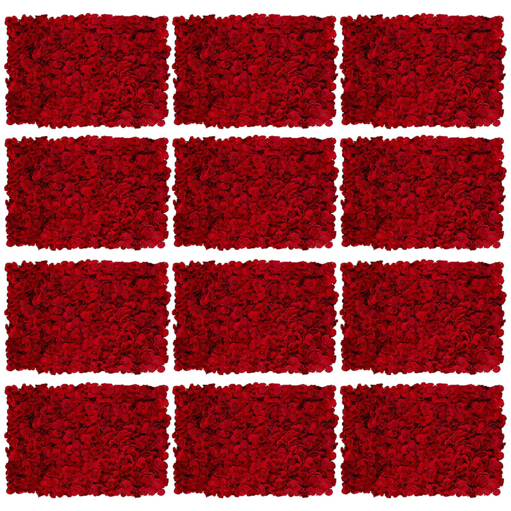 BLOSMON Red Flower Wall Backdrop for Wedding Decor, 12 Pcs, 24 x 16 Inches