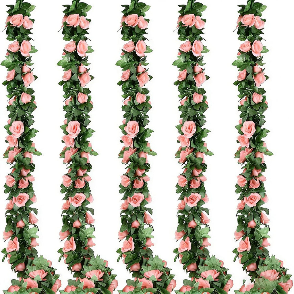 9 Pack 72 FT Artificial Flower Garland Fake Pink Roses Vines Silk Flowers