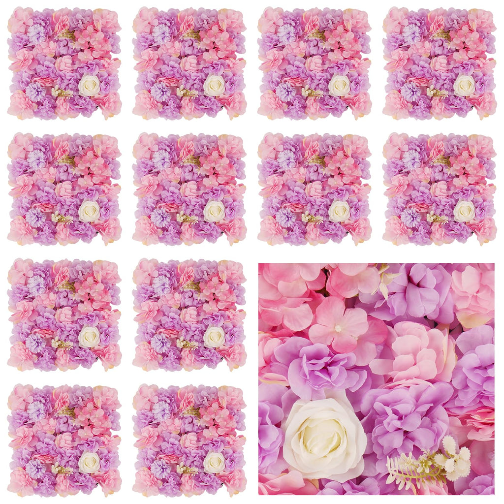 12pcs Flower Wall Backdrop 16.5"x16.5" Silk Floral Panels-Purple