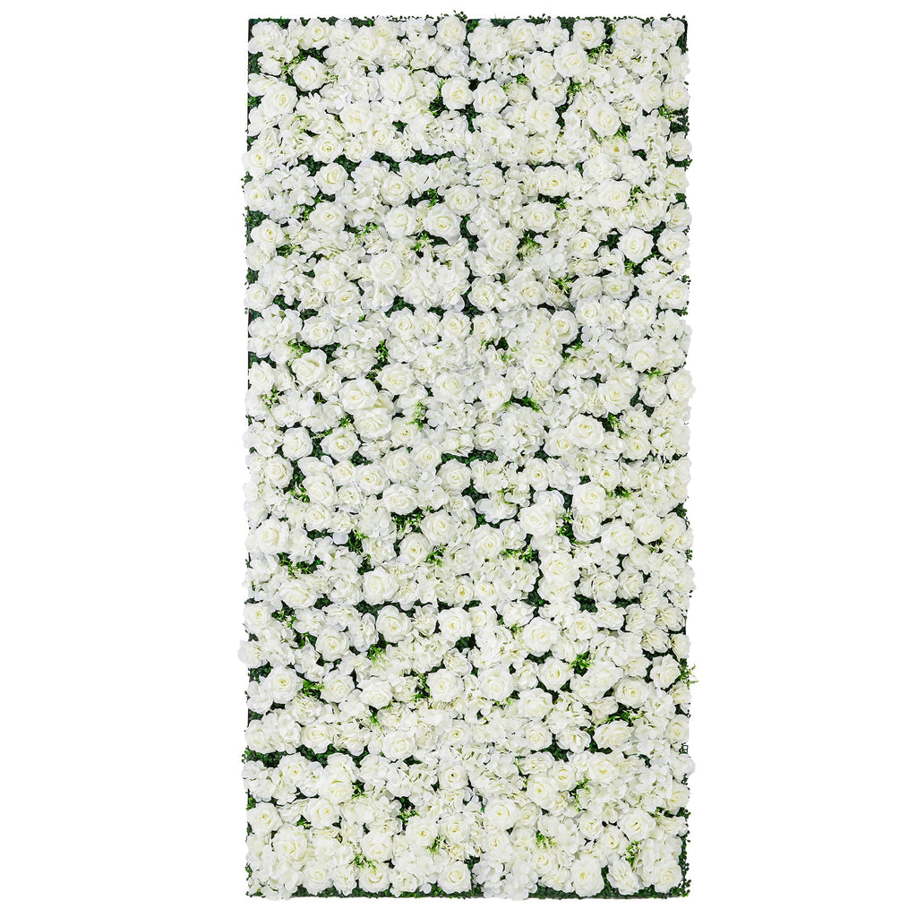 4ft*8ft Artificial Flower Wall Panels, 3D Silk Rose White Floral Backdrop