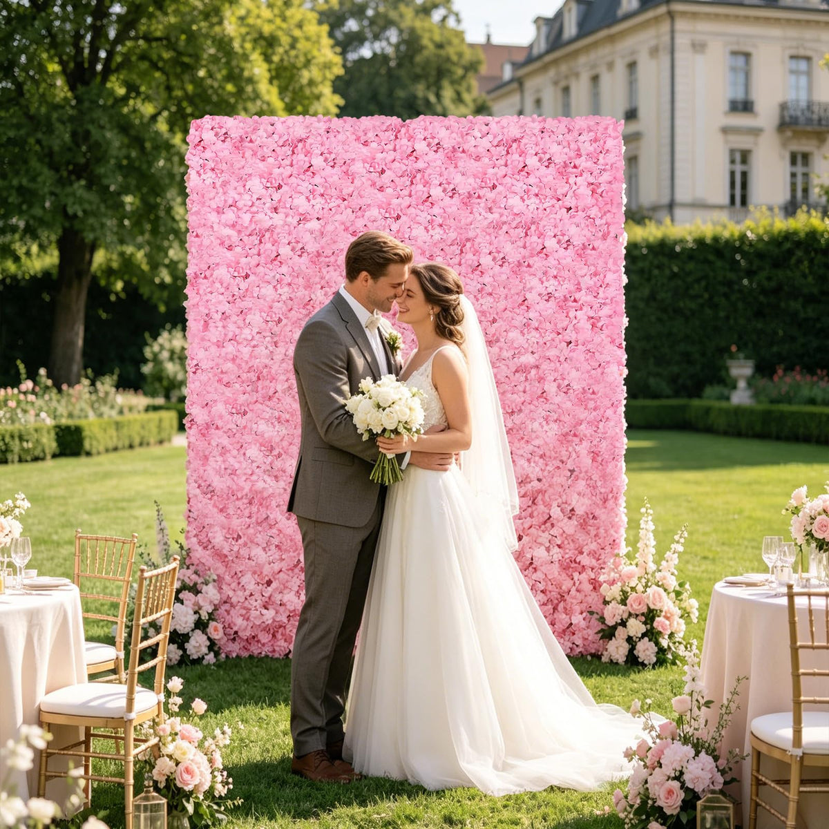 4ft*8ft Artificial Flower Wall Panels, 3D Silk Rose White Floral Backdrop