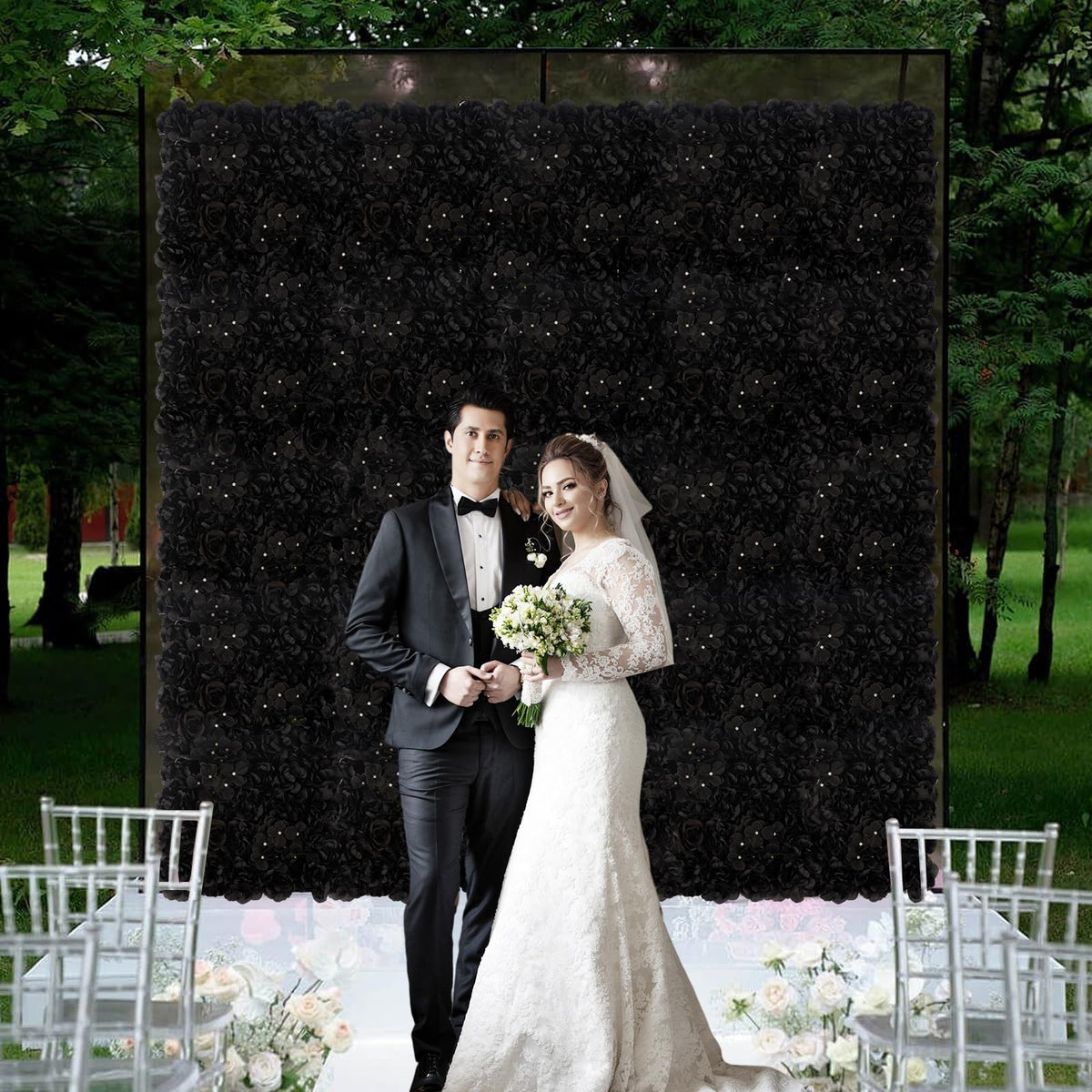 3D Flower Wall Backdrop 12 Pcs 15×15 Inch Black Dahlia