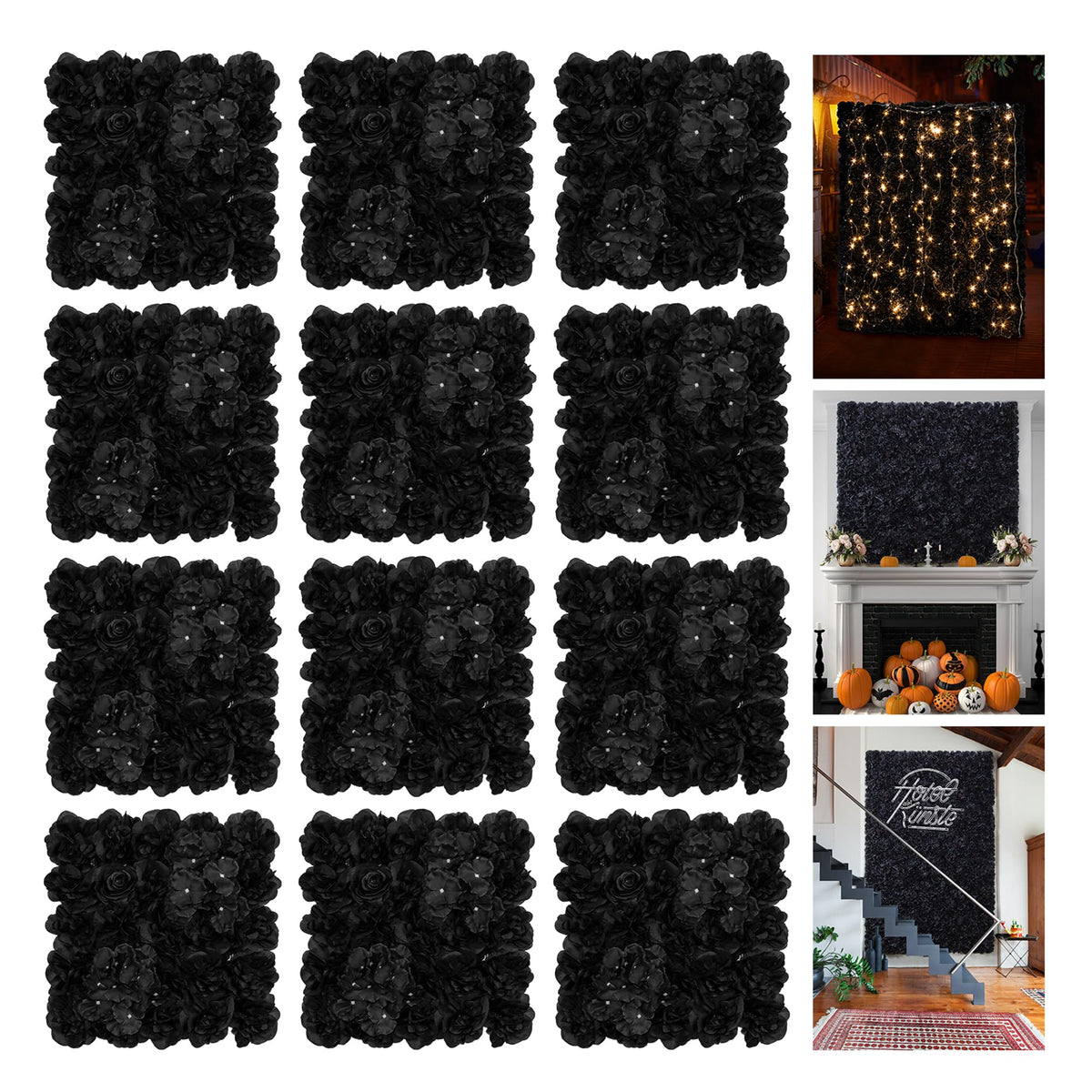 3D Flower Wall Backdrop 12 Pcs 15×15 Inch Black Dahlia