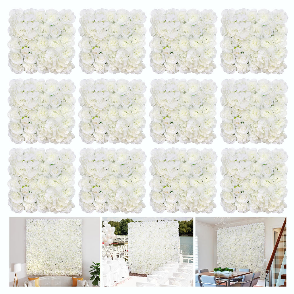 4ft*8ft Artificial Flower Wall Panels, 3D Silk Rose White Floral Backdrop