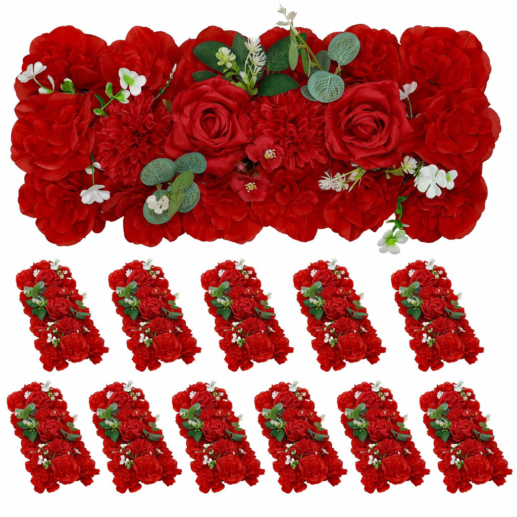 BLOSMON Red Flower Wall Backdrop for Wedding Decor, 12 Pcs, 24 x 16 Inches