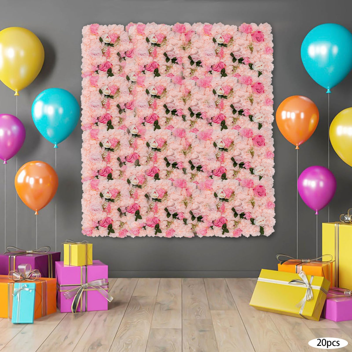 20 Pcs Artificial Floral Backdrop 3D Silk Rose Flower Wall Panel 60x40CM Flower Wall Background Wall-Mount Floral Wall Arrangement for Home Decoration (Light Pink)