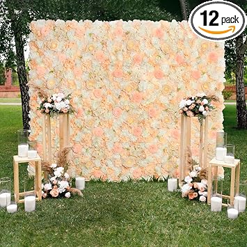 Champagne White Wedding Flower Backdrop 5ftx3.74ft Artificial Floral Backdrop Wall Panels for Bridal Shower Birthday Party Decor