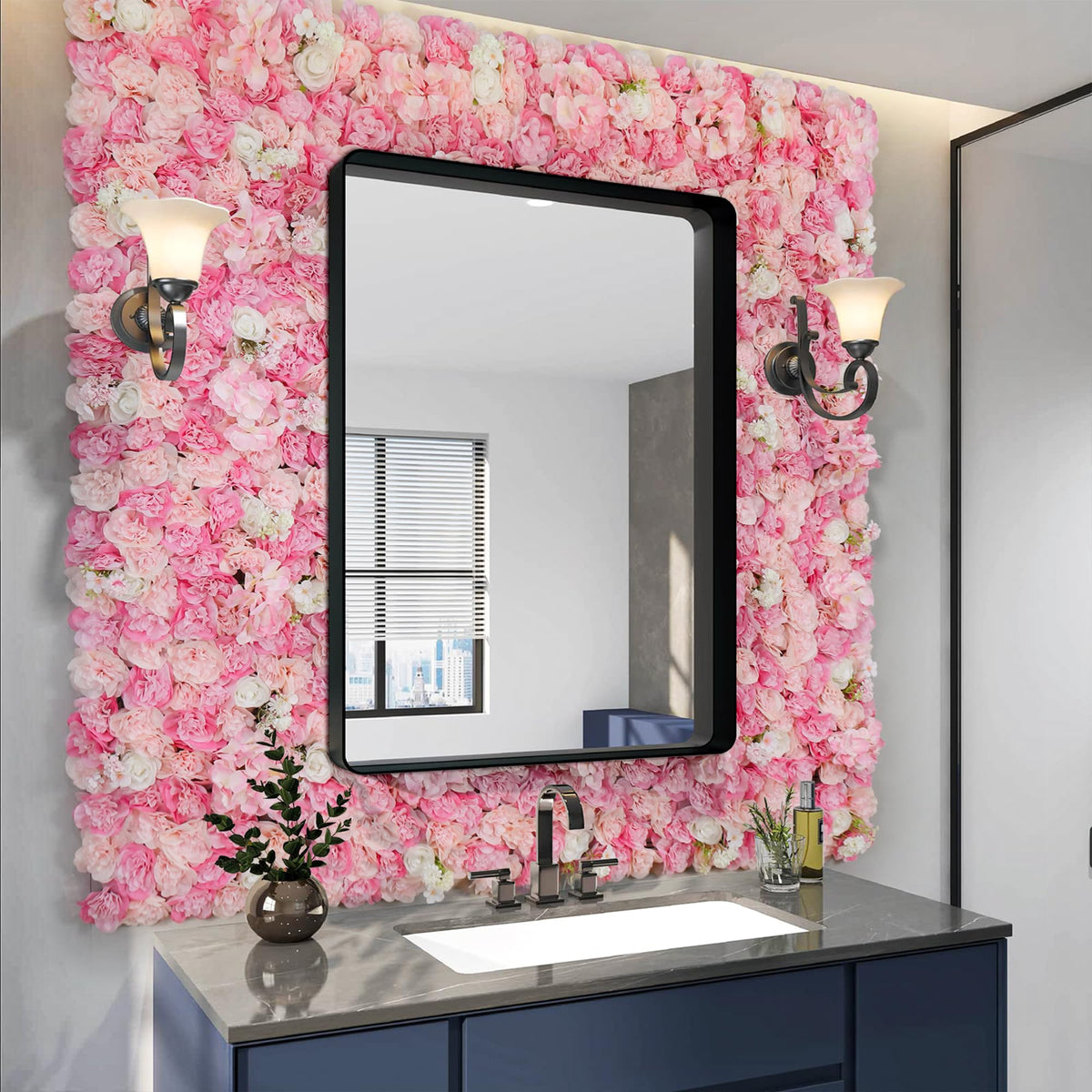 Flower Wall Backdrop 12pcs 16.5"x16.5"Artificial Floral Panels-Pink