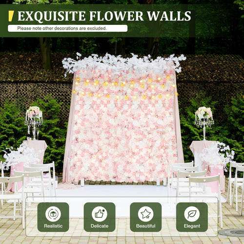 12 Pcs Artificial Flower Wall Panels, 23.6x15.74 Inch Flower Wall Mat Silk Flowers Panels for Wedding Backdrop Outdoor Garden Fence Photo Background Home Party Decor (Pink)