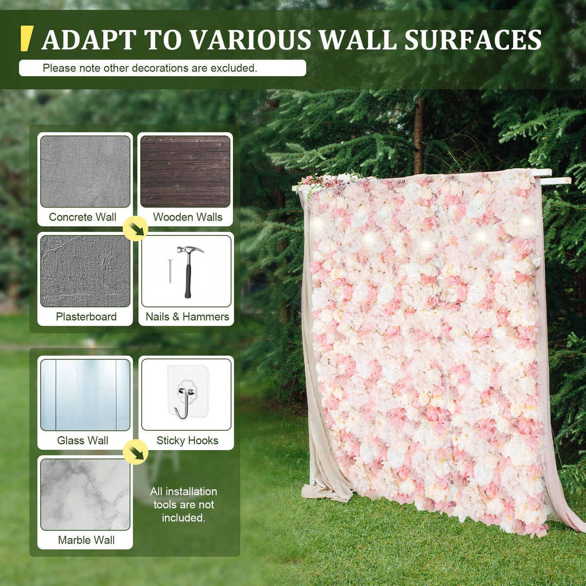 12 Pcs Artificial Flower Wall Panels, 23.6x15.74 Inch Flower Wall Mat Silk Flowers Panels for Wedding Backdrop Outdoor Garden Fence Photo Background Home Party Decor (Pink)
