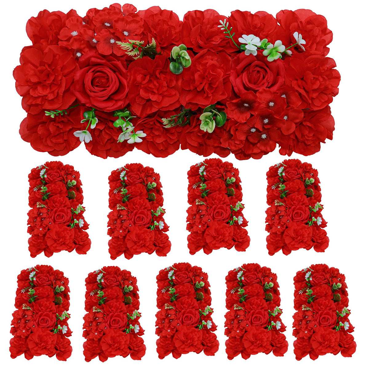 BLOSMON Red Flower Wall Backdrop for Wedding Decor, 12 Pcs, 24 x 16 Inches