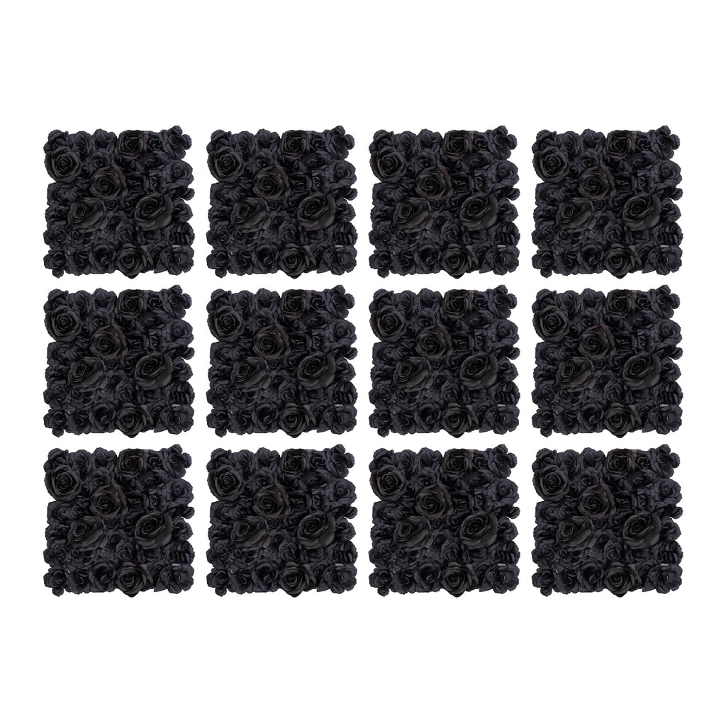 Flower Wall Panels 12PCS Artificial Flowers Decoration Black Fake Rose Wall Background Arrangements Large Silk Floral Backdrop for Indoor And Outdoor Wedding Decor, Party,Villa, Garage,Funeral (12)