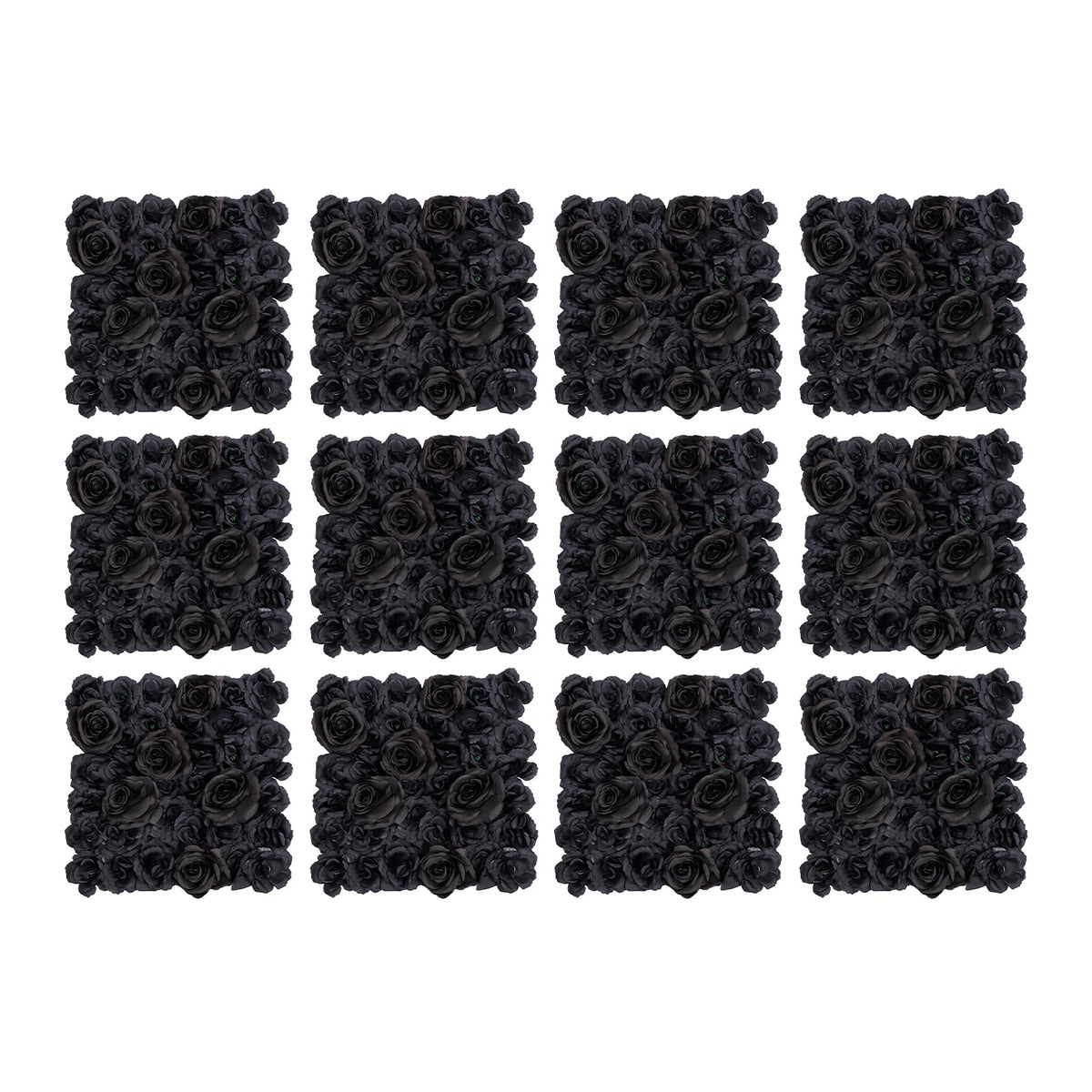 Flower Wall Panels 12PCS Artificial Flowers Decoration Black Fake Rose Wall Background Arrangements Large Silk Floral Backdrop for Indoor And Outdoor Wedding Decor, Party,Villa, Garage,Funeral (12)
