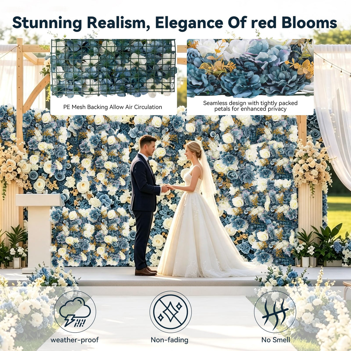 12 Pcs Flower Wall Panel, 24" x 16" Artificial Rose Hydrangea Backdrop, 3D Heavy Duty Faux Silk Floral Backdrop with 100 Zip Ties for Wedding Event Party Home Patio Decoration