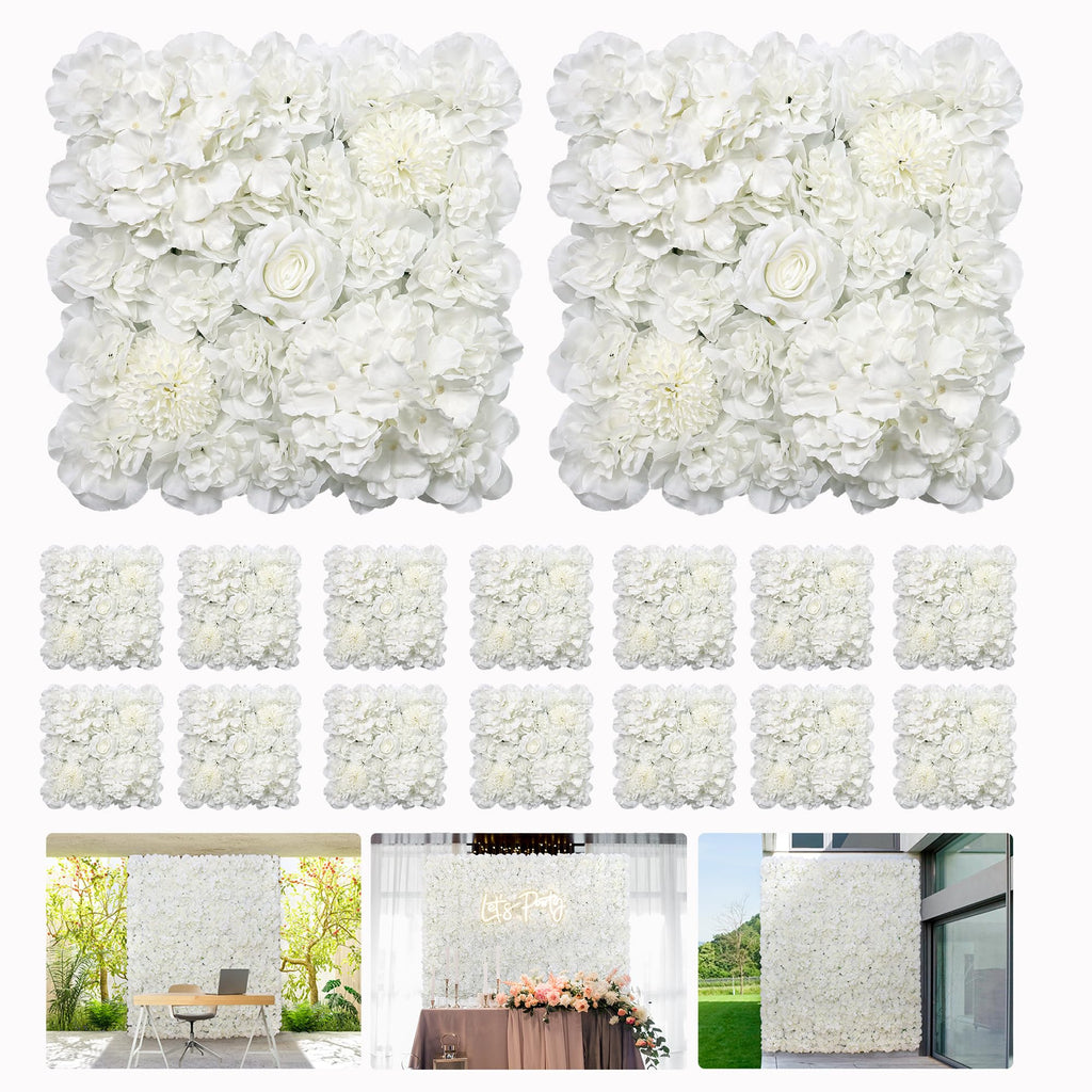 4ft*8ft Artificial Flower Wall Panels, 3D Silk Rose White Floral Backdrop