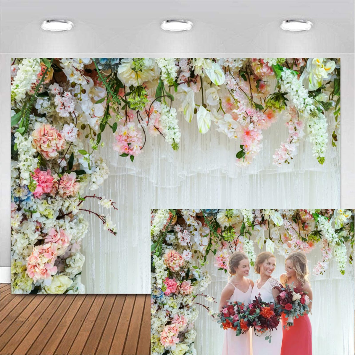 Champagne White Wedding Flower Backdrop 5ftx3.74ft Artificial Floral Backdrop Wall Panels for Bridal Shower Birthday Party Decor