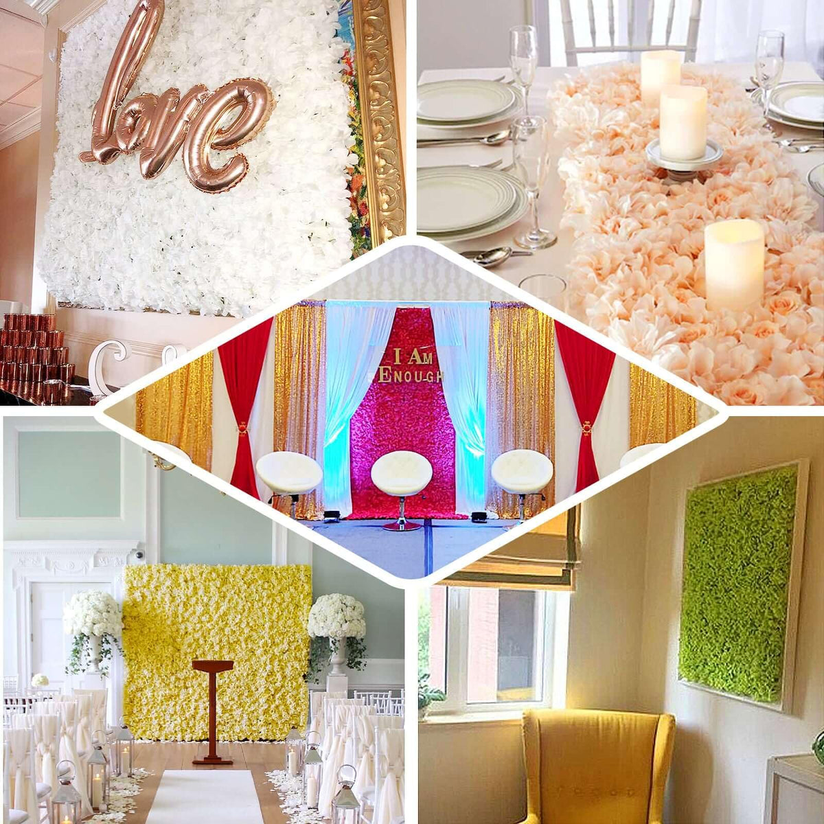 Efavormart 11 Sq ft. | Pink/Cream UV Protected Hydrangea Flower Wall Mat Backdrop - 4 Artificial Panels