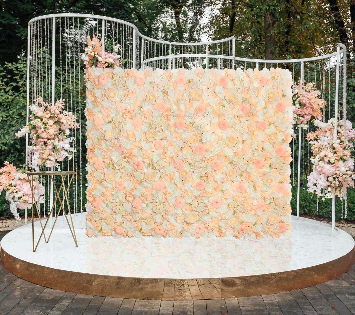 Champagne White Wedding Flower Backdrop 5ftx3.74ft Artificial Floral Backdrop Wall Panels for Bridal Shower Birthday Party Decor