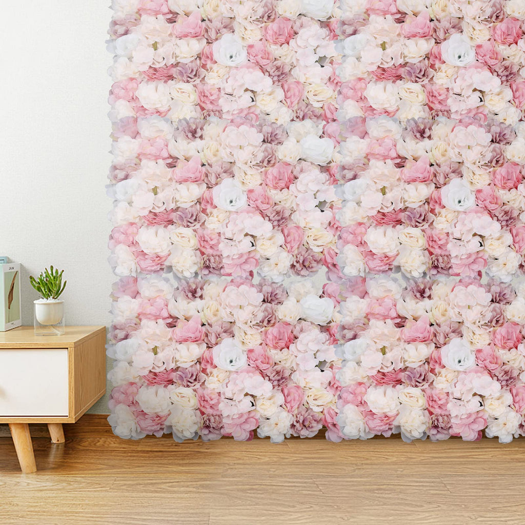 12 Pcs Artificial Flower Wall Panels, 23.6x15.74 Inch Flower Wall Mat Silk Flowers Panels for Wedding Backdrop Outdoor Garden Fence Photo Background Home Party Decor (Pink)