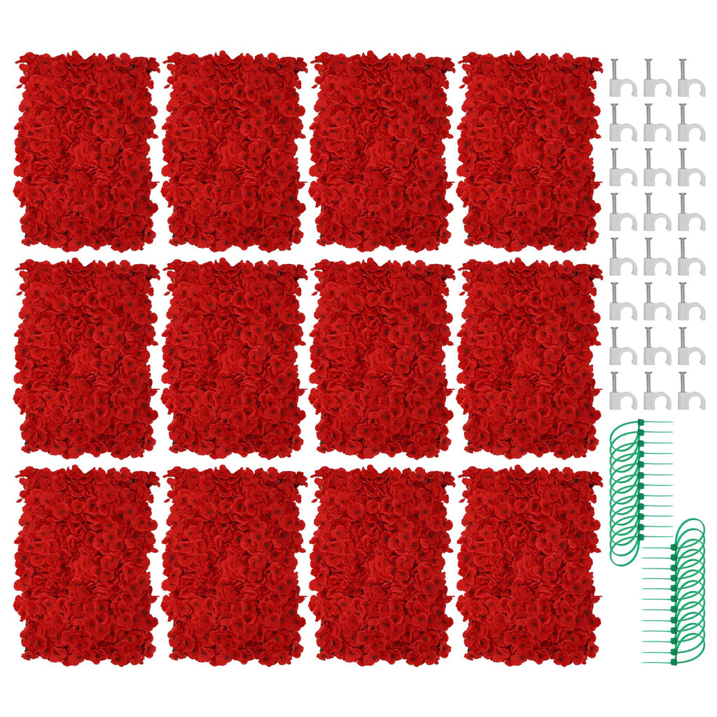 BLOSMON Red Flower Wall Backdrop for Wedding Decor, 12 Pcs, 24 x 16 Inches