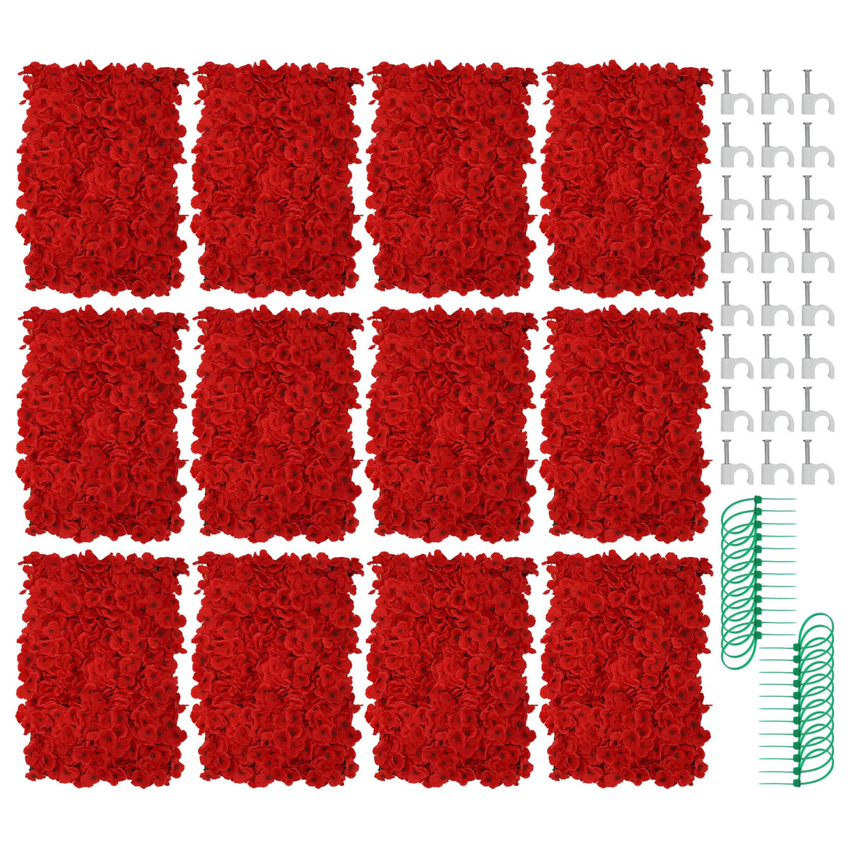 BLOSMON Red Flower Wall Backdrop for Wedding Decor, 12 Pcs, 24 x 16 Inches