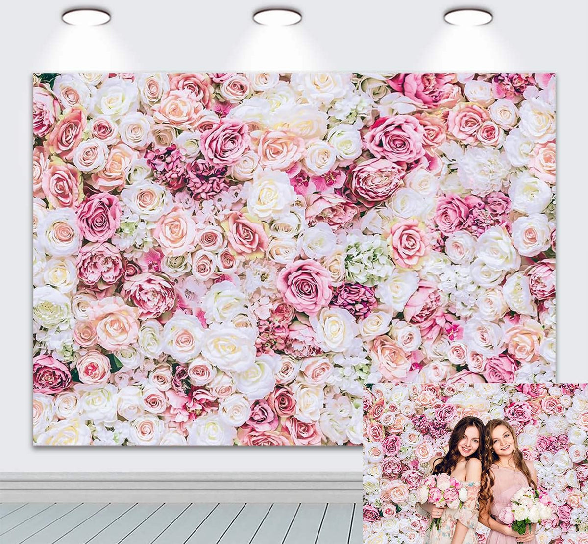 7x5ft Pink Rose Floral Flower Wall Backdrop Girls Wedding Birthday Bridal Shower Kids Portrait Background Photoshoot Cake Table Tea Party Photoshoot Decorations Photo Studio Props