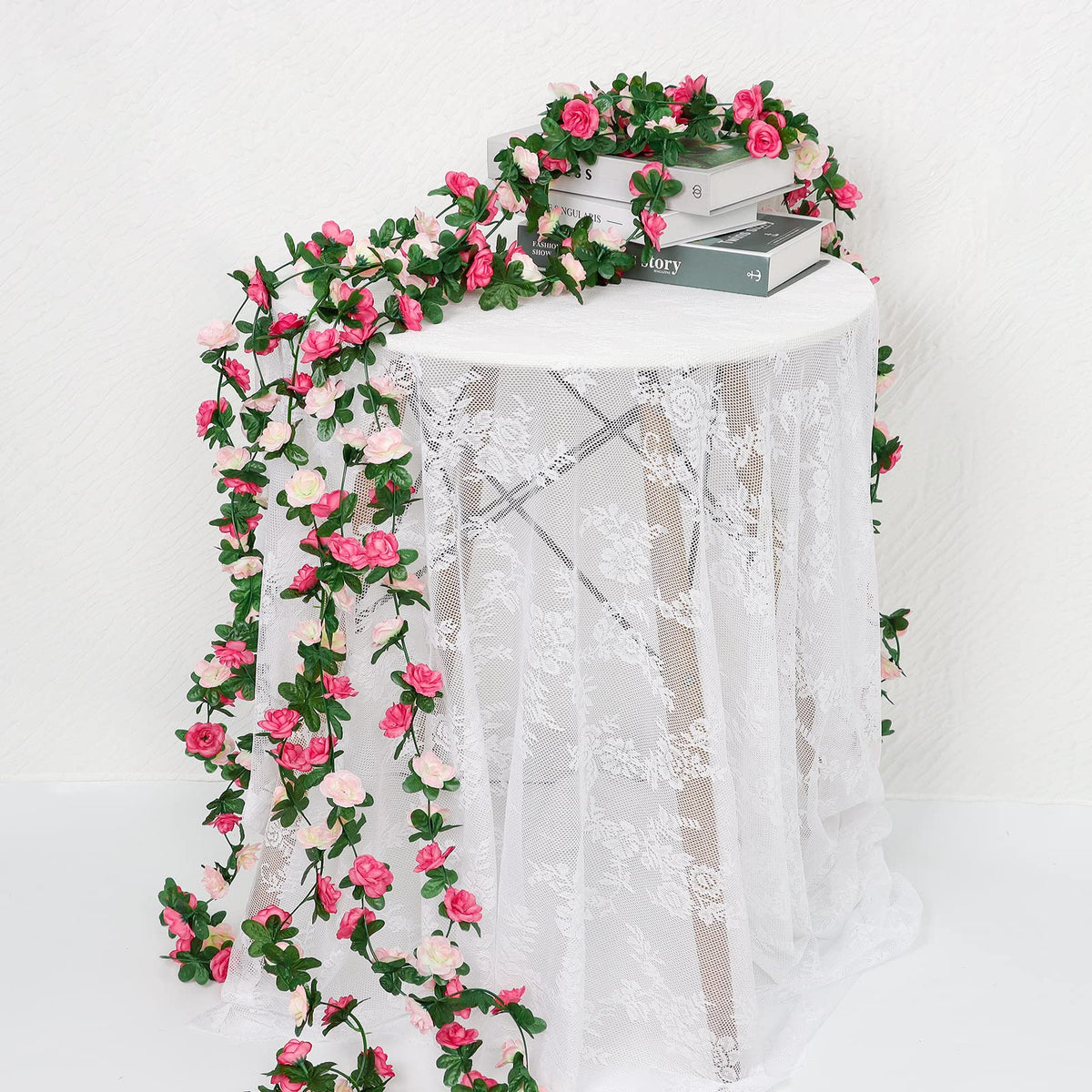 9 Pack 72 FT Artificial Flower Garland Fake Pink Roses Vines Silk Flowers