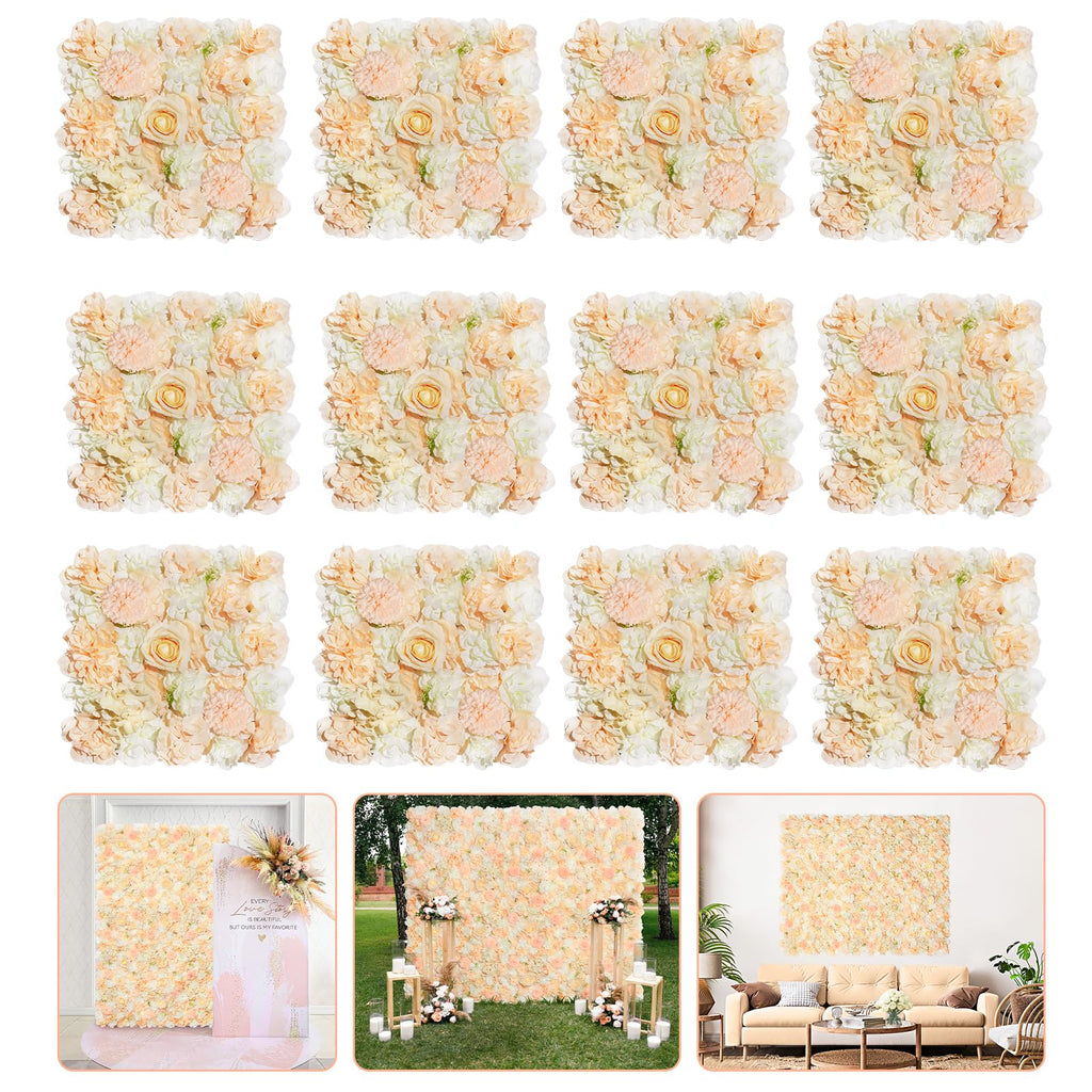 Champagne White Wedding Flower Backdrop 5ftx3.74ft Artificial Floral Backdrop Wall Panels for Bridal Shower Birthday Party Decor