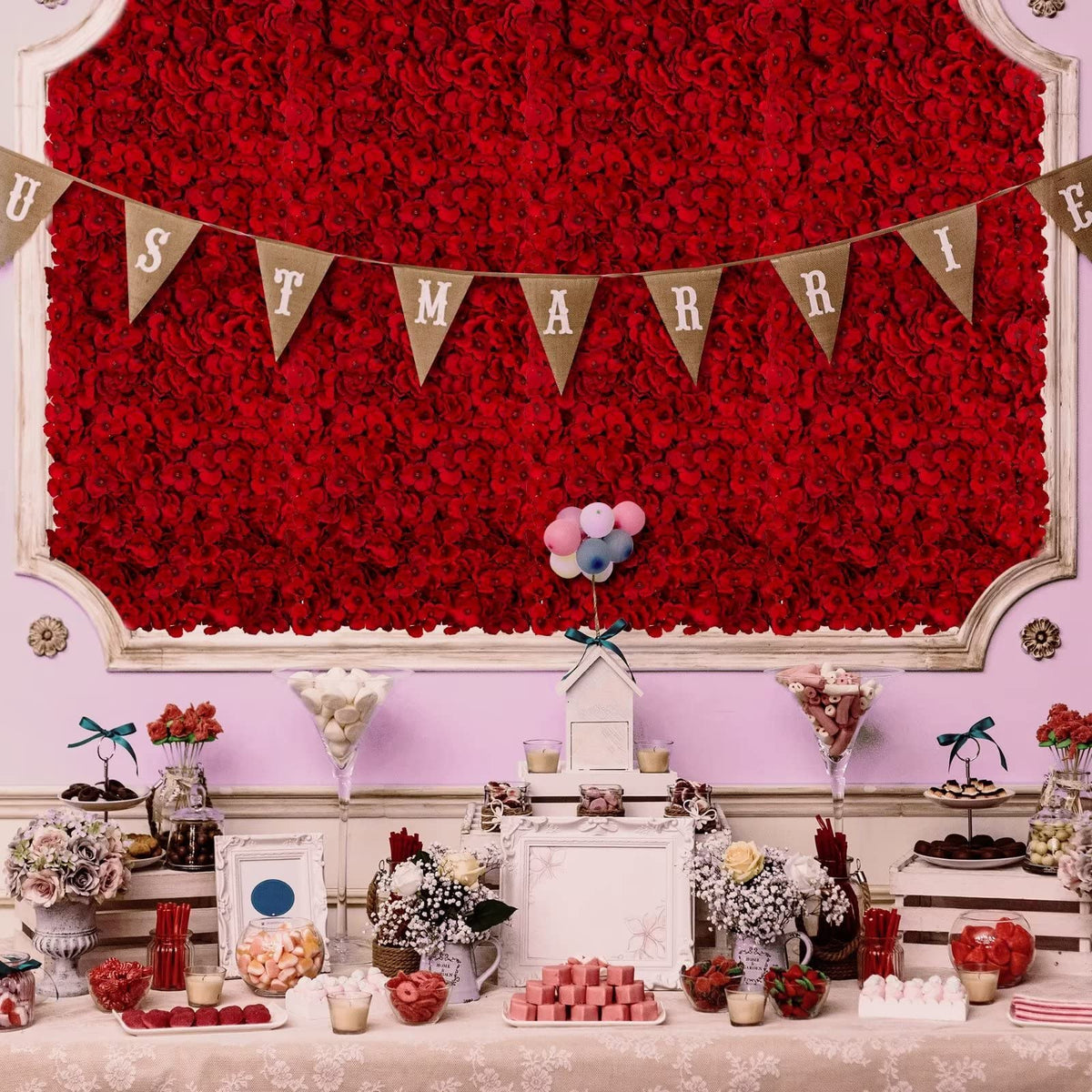 BLOSMON Red Flower Wall Backdrop for Wedding Decor, 12 Pcs, 24 x 16 Inches