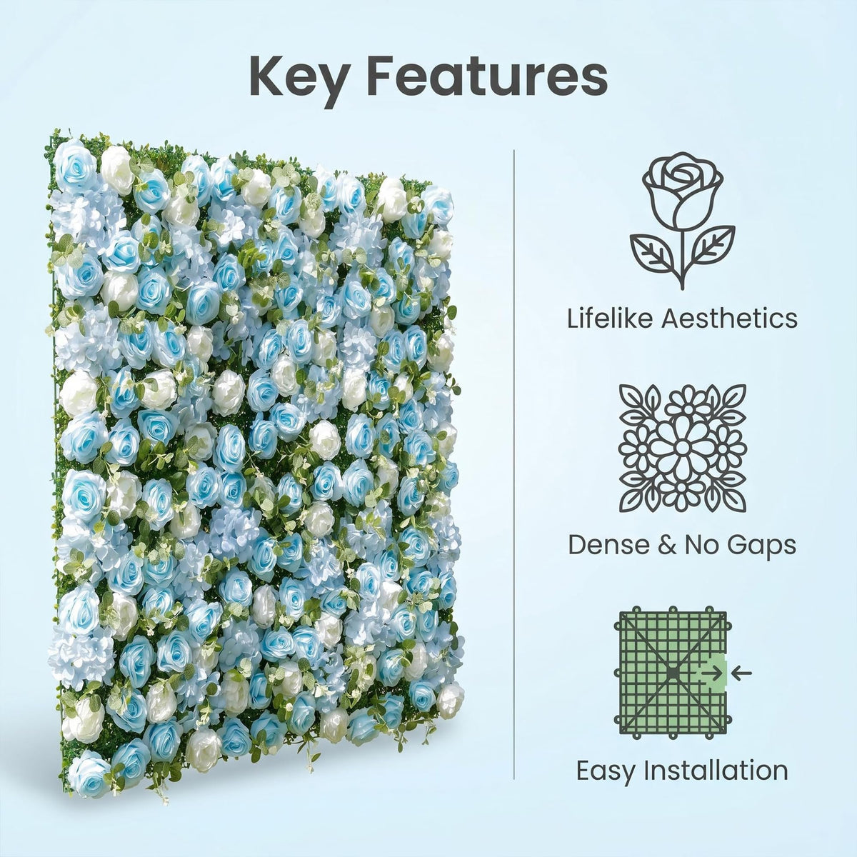 Flower Wall Backdrop 6 Panels 24x16 Inch Dusty Blue