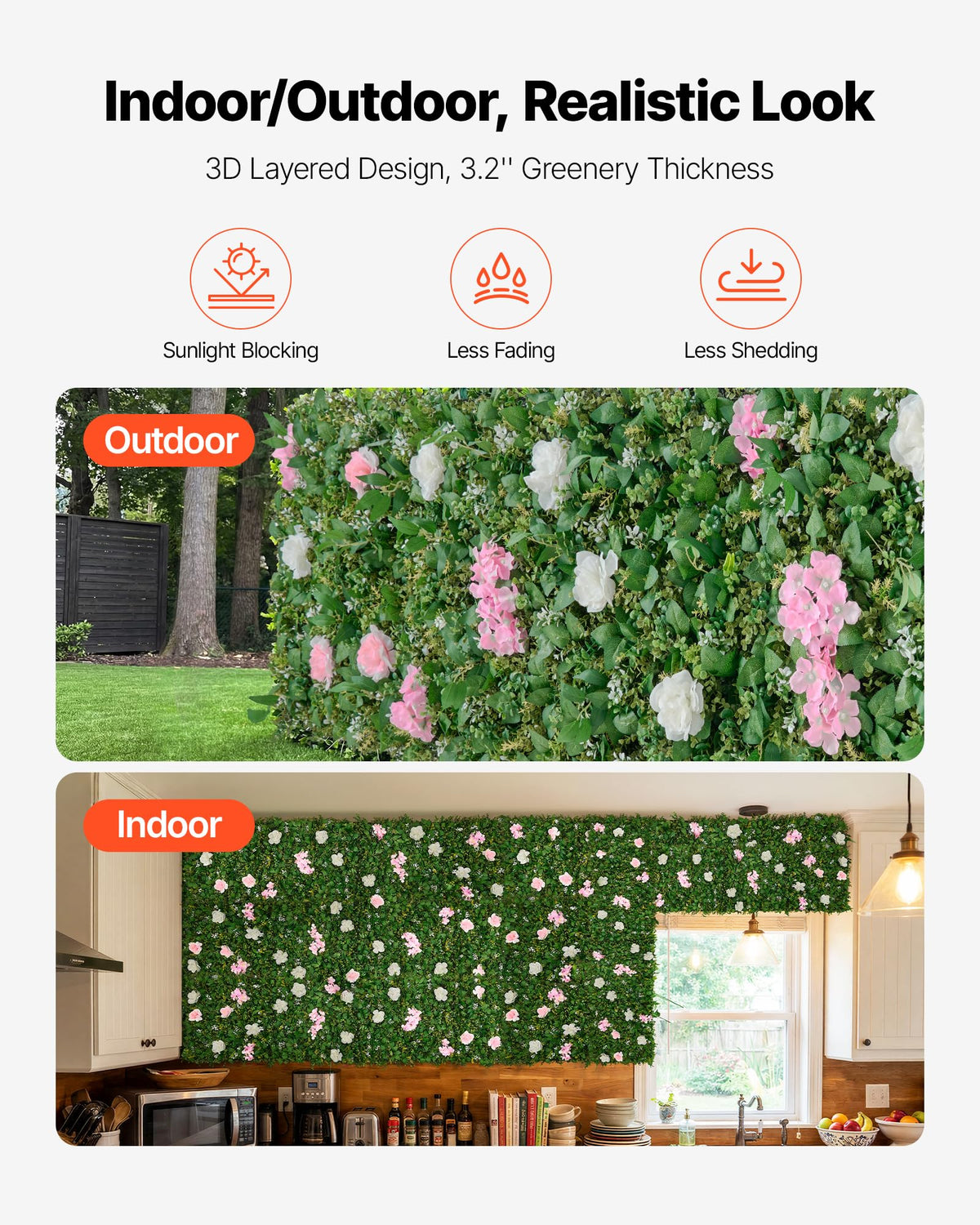 VEVOR Artificial Luxury‌ Flower Wall Backdrop, 2 PCS, Each Panel 2 x 8 ft, Gorgeous 3D Silk Floral Backdrop Pet Friendly, Easy Installation Flower Wall Panel for Wedding, Event, Party,Mixed Leaf